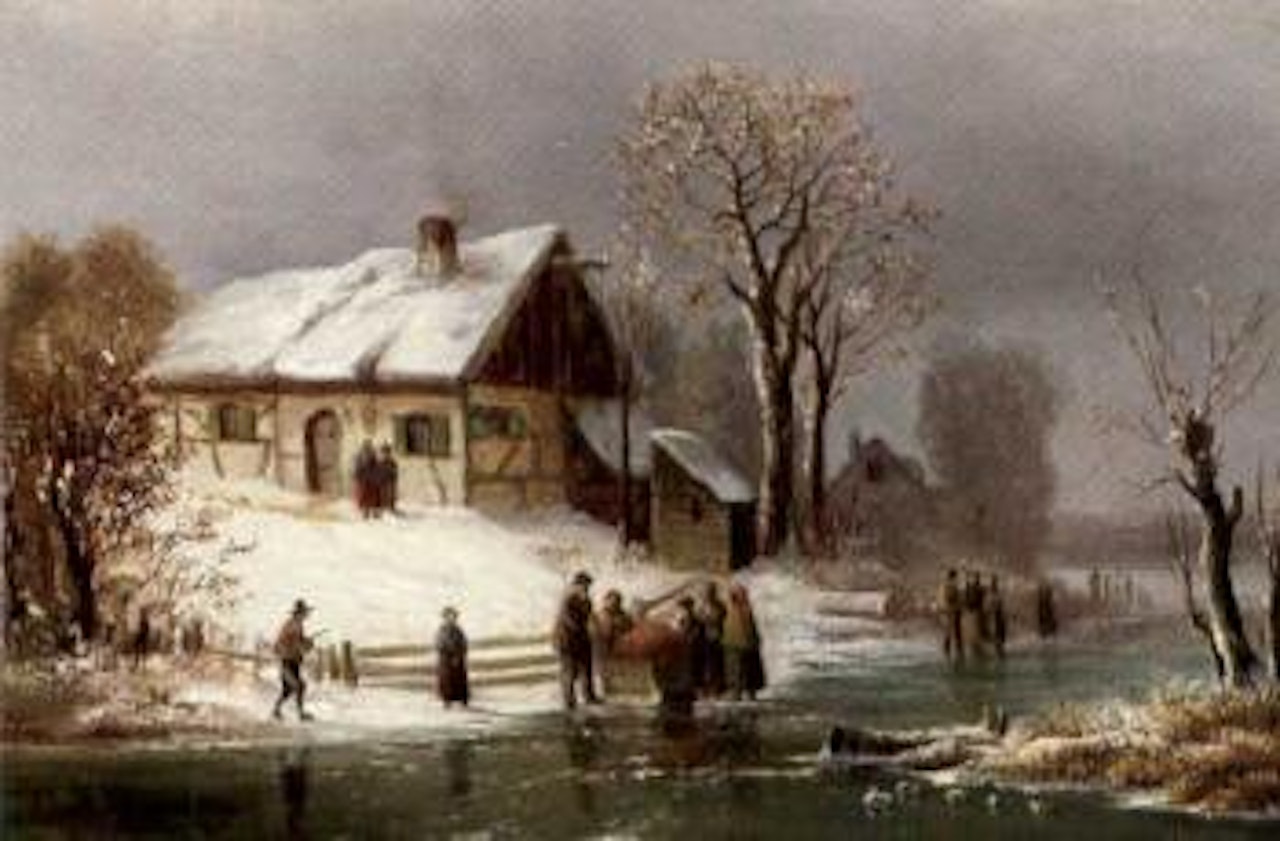Villagers in snow-covered landscapes by Anton Doll