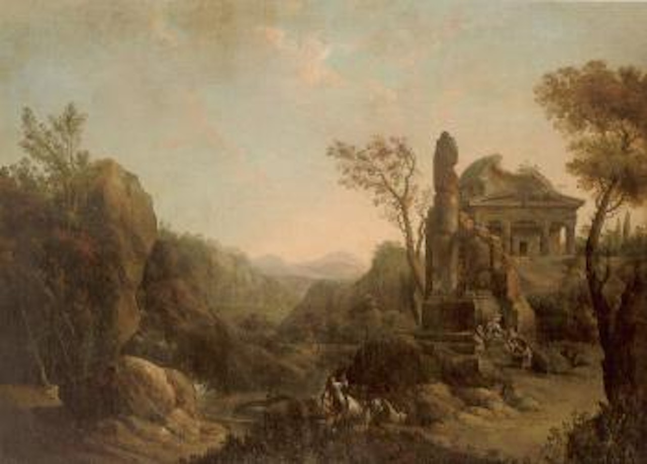 Capriccio with figures by the ruined Pantheon, herdsman and cattle by Nicolaes Pietersz Berchem