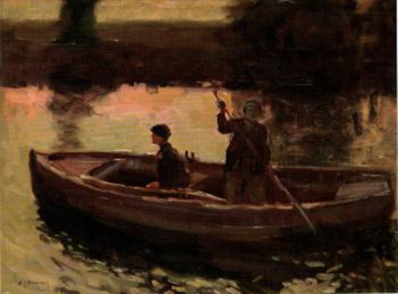 Punting on river by Alfred James Munnings