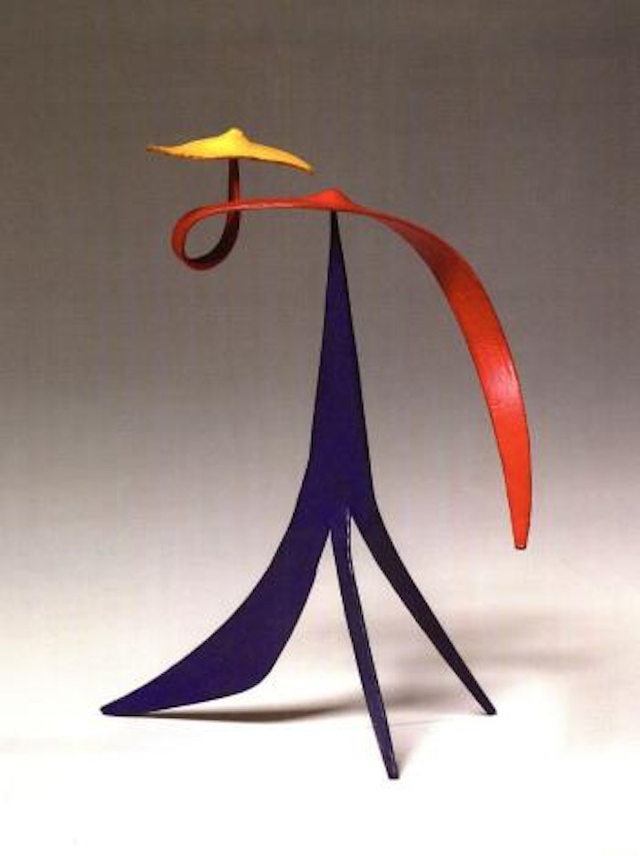 Red curlicue with yellow on blue by Alexander Calder