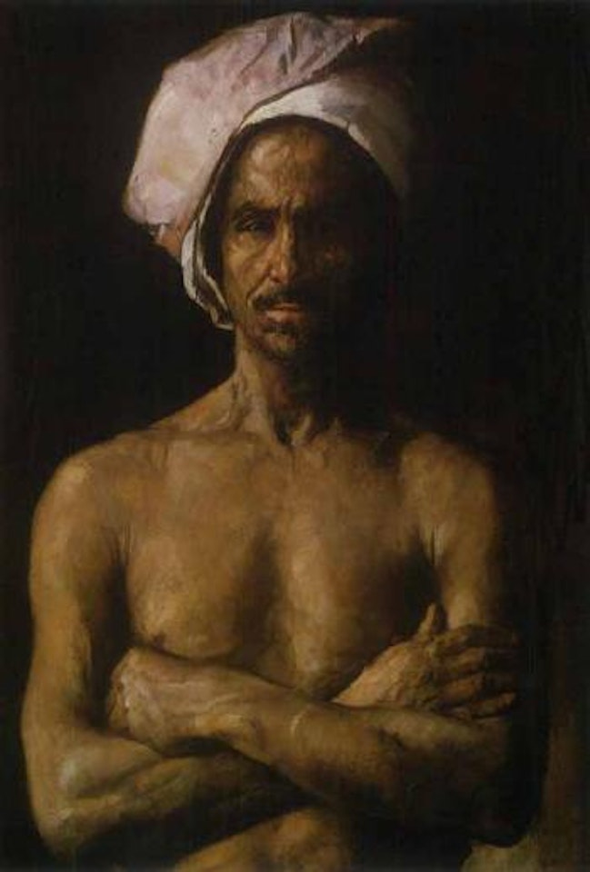 Portrait of a man, half-length wearing a turban by Gyula Tornai