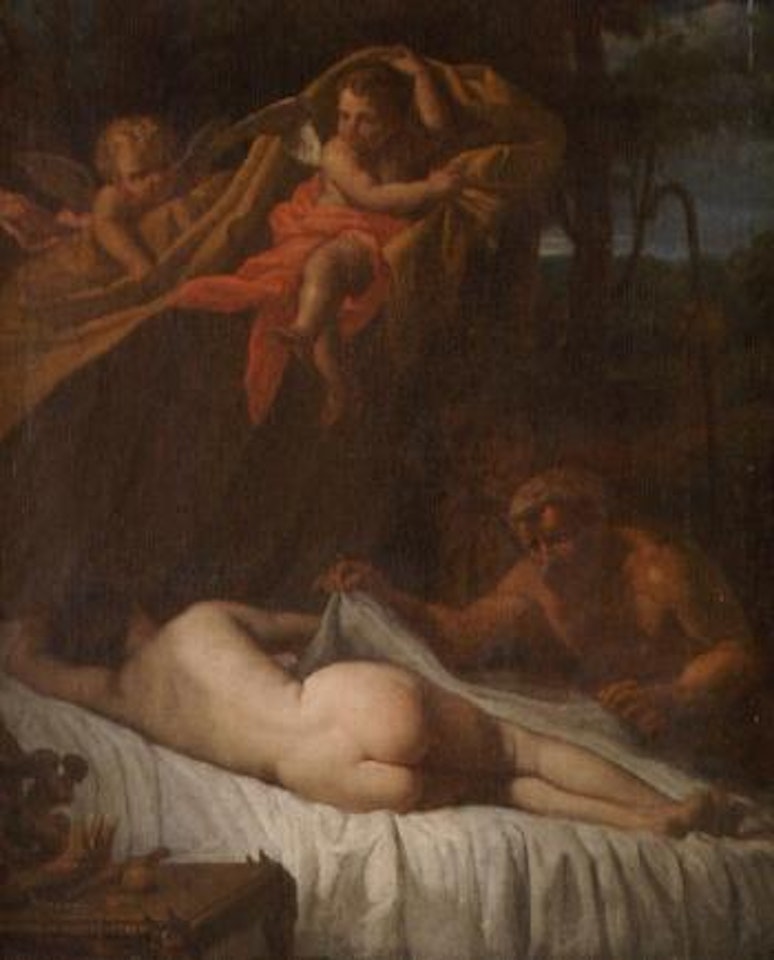 Two Saytrs watching a sleeping Queen by Roman School