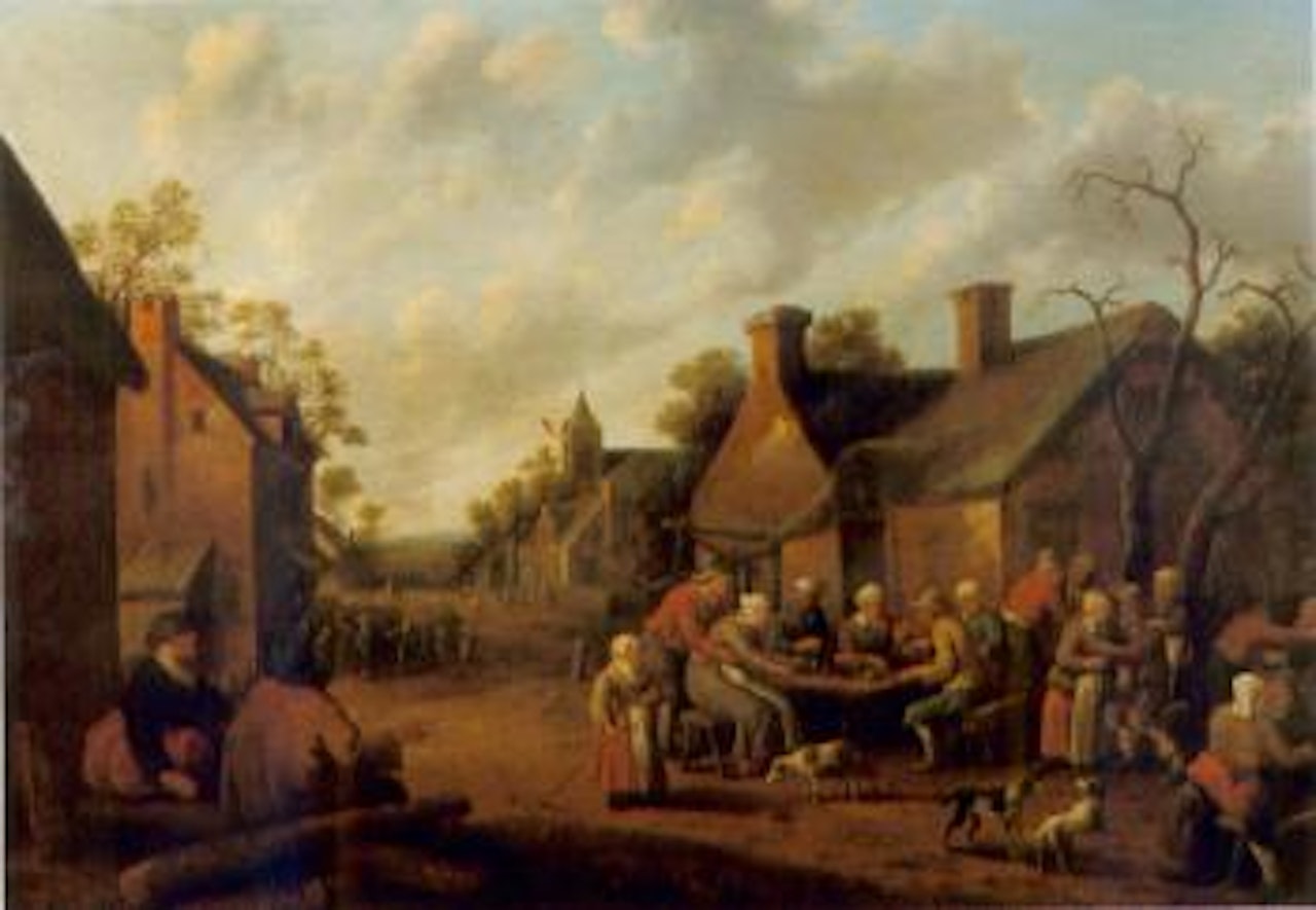 A peasant feast in a village by Joost Cornelisz Droochsloot