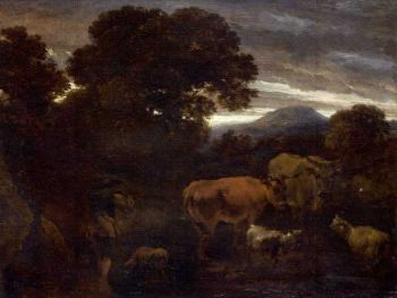 Wooded landscape with drover and cattle by Nicolaes Pietersz Berchem