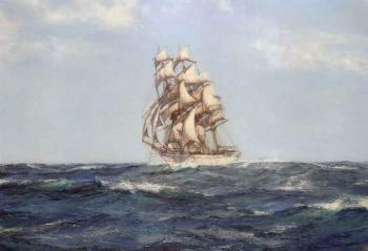 Fair sails on rolling sea by Montague Dawson