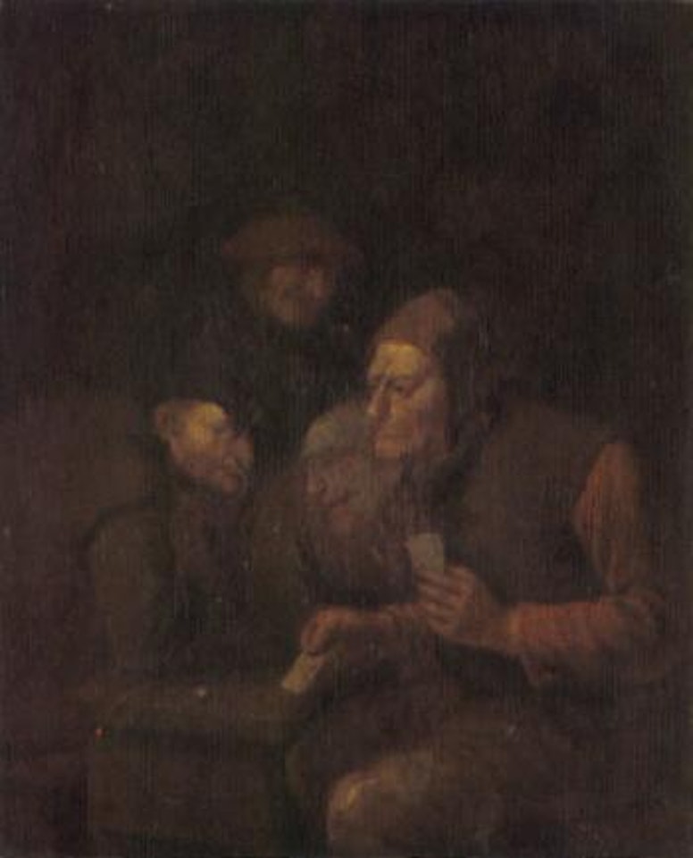 A tavern interior with peasants playing cards by Egbert van Heemskerk III