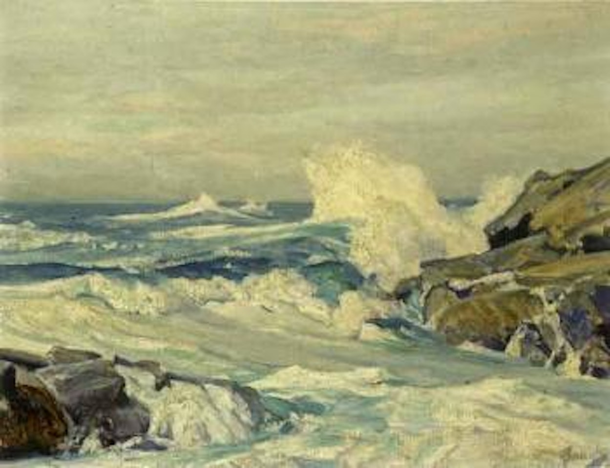 Crashing waves along a rocky coast by Frederick Judd Waugh