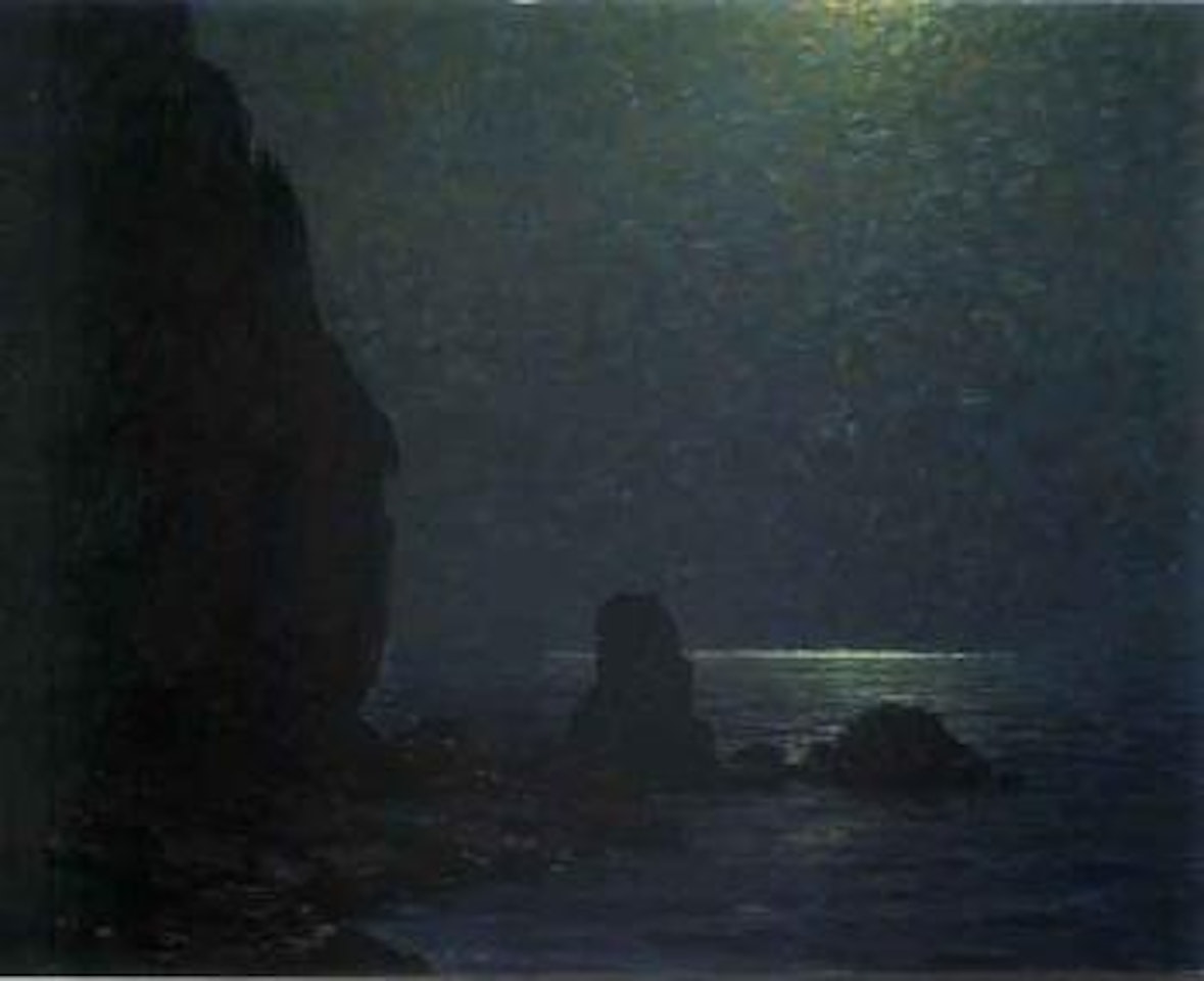 Catalina Island coast under a moonlit sky by Granville Redmond