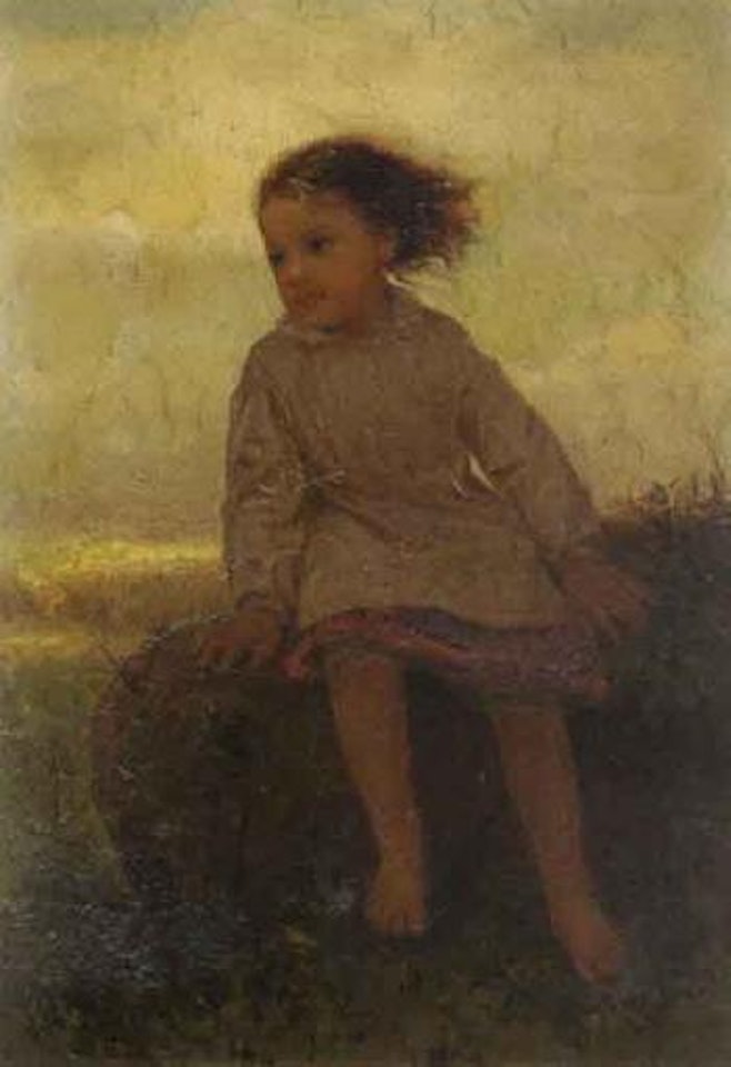 Portrait of a girl in a landscape by John George Brown
