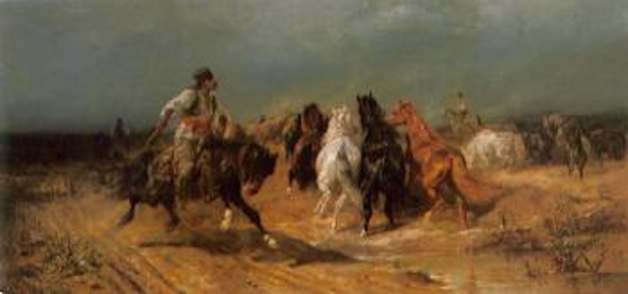 Fording a river by Adolf Schreyer