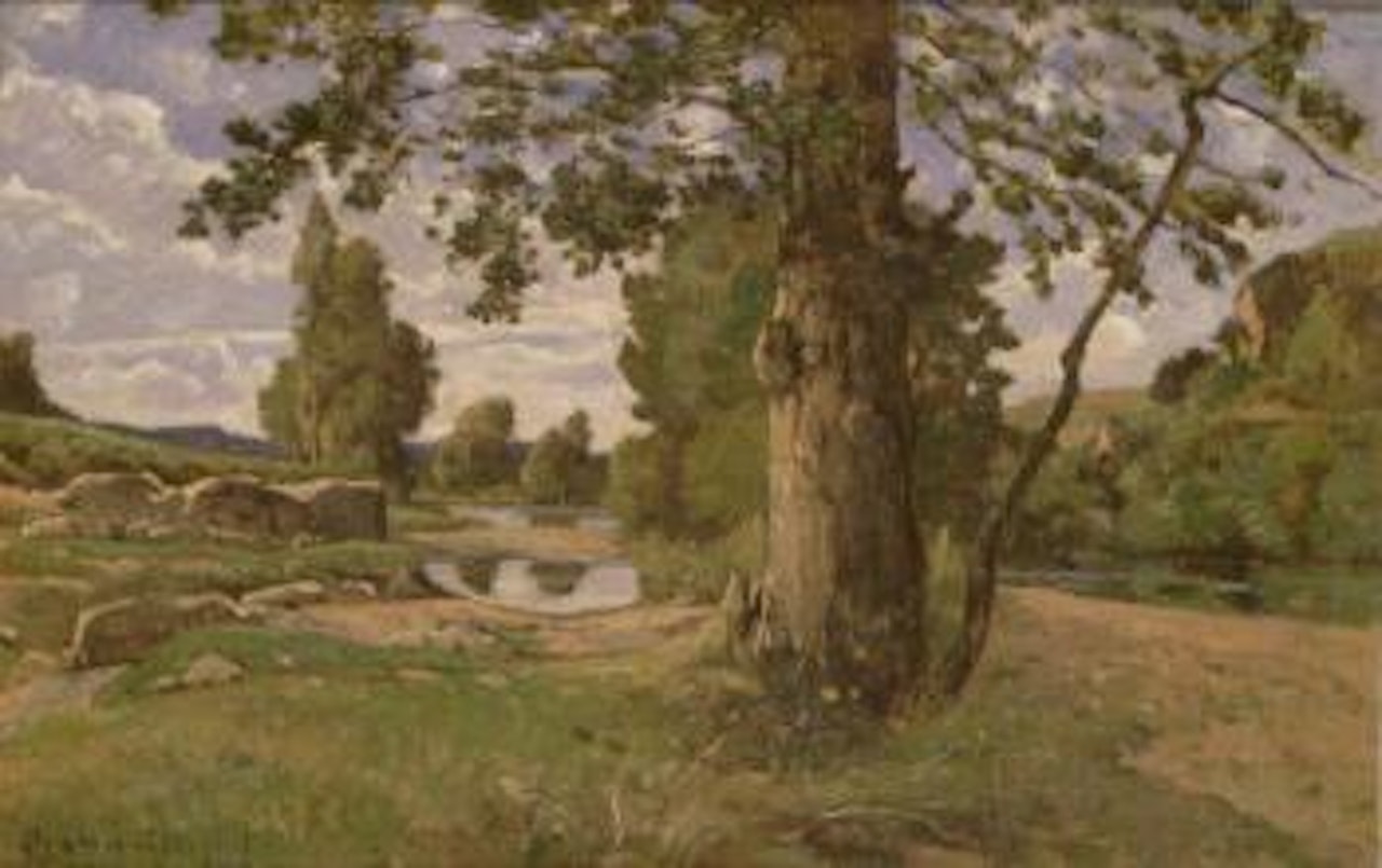Le grand arbre au bord de la riviere by Henri Harpignies