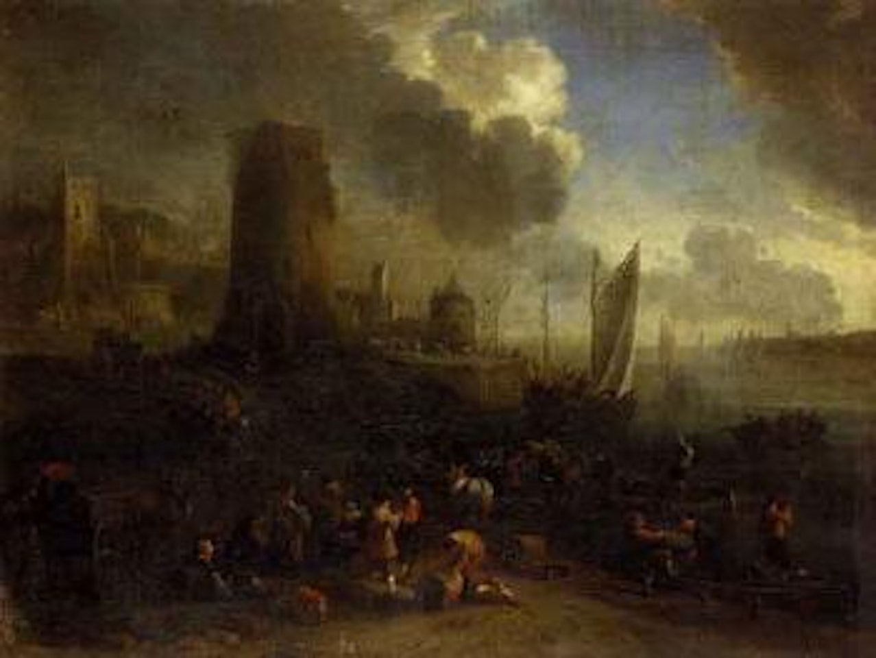 Harbour scene by Flemish School