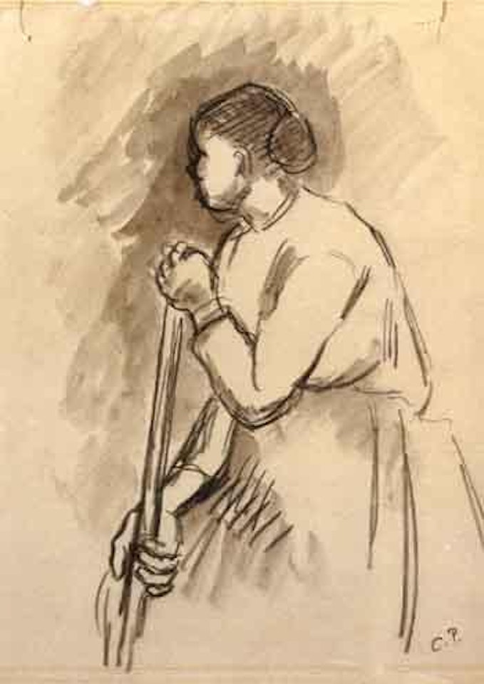 Etude de paysanne vue de profile gauche et appuyee sur un manche by Camille Pissarro