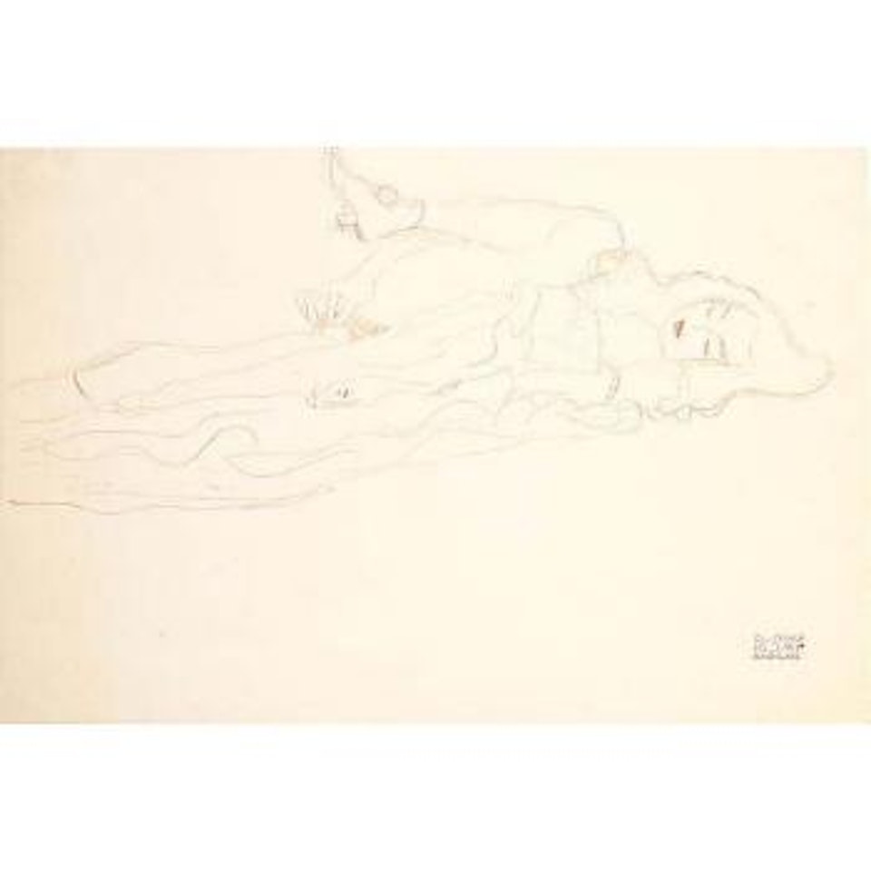 Reclining woman, partially dressed by Gustav Klimt