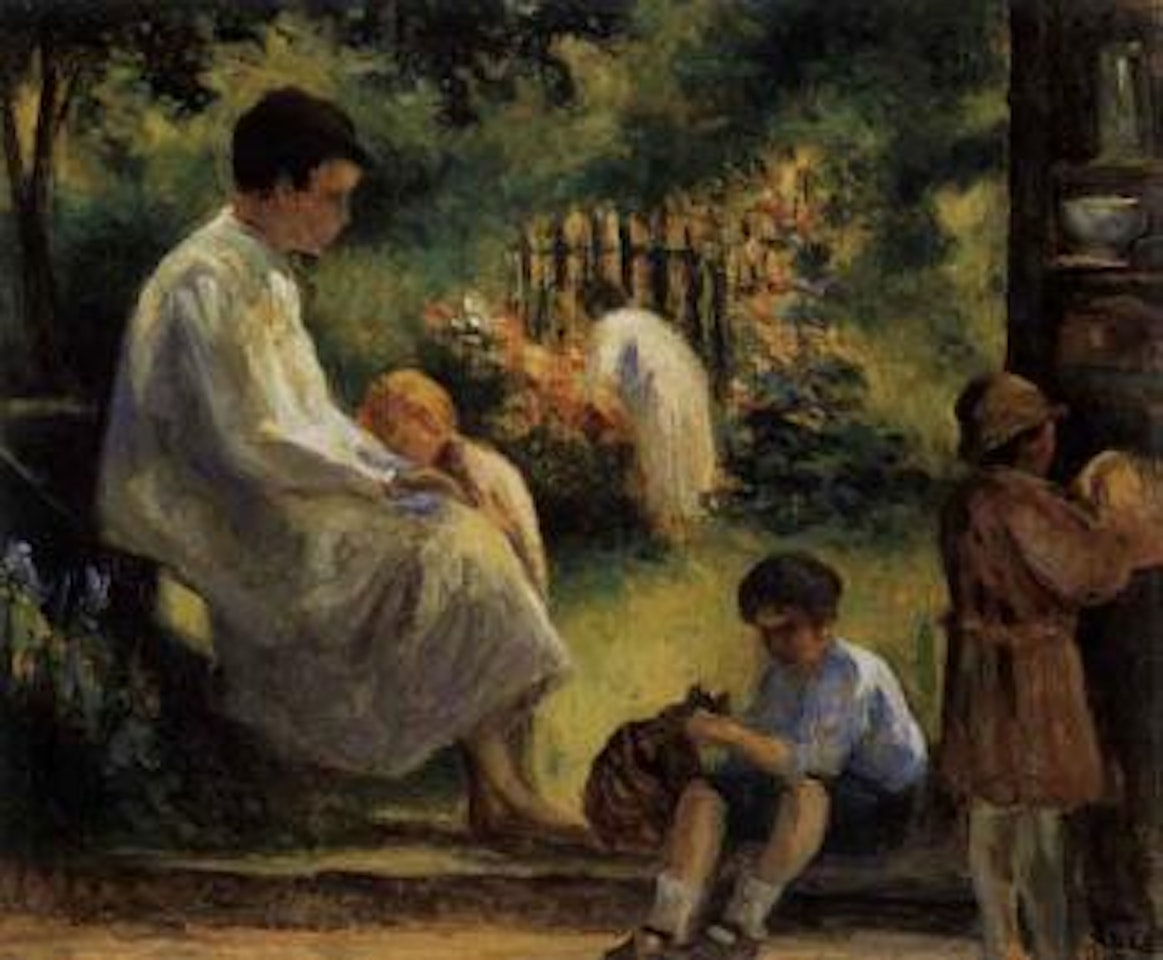 Rolleboise, femme et enfant dans le jardin by Maximilien Luce