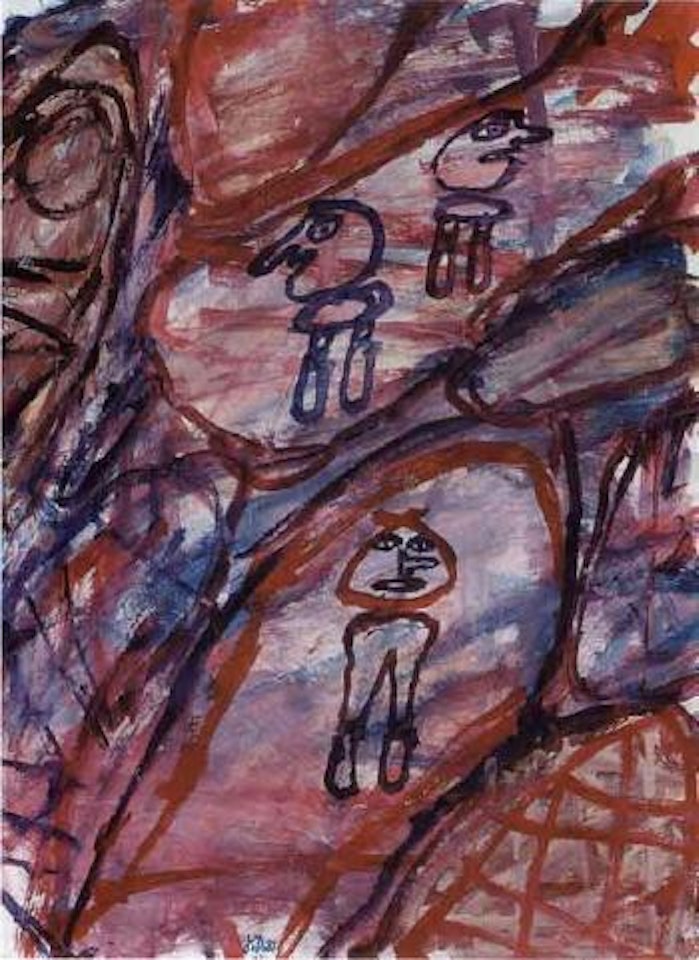 Site avec 3 personnages by Jean Dubuffet