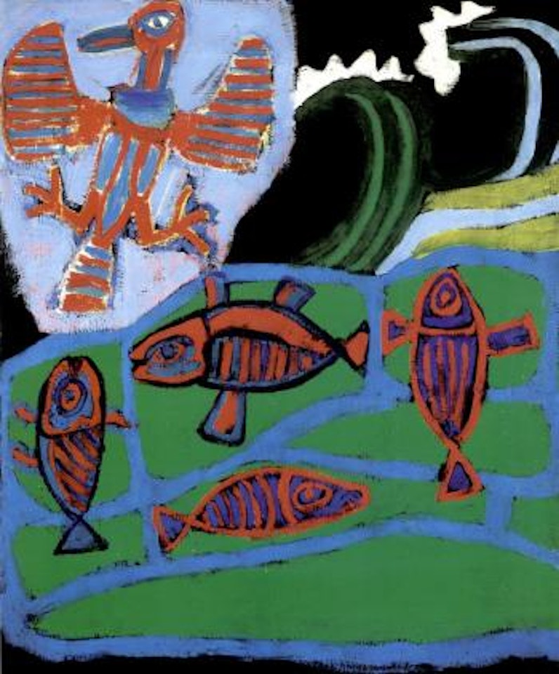 Quatre poissons et oiseau by Jean Dubuffet