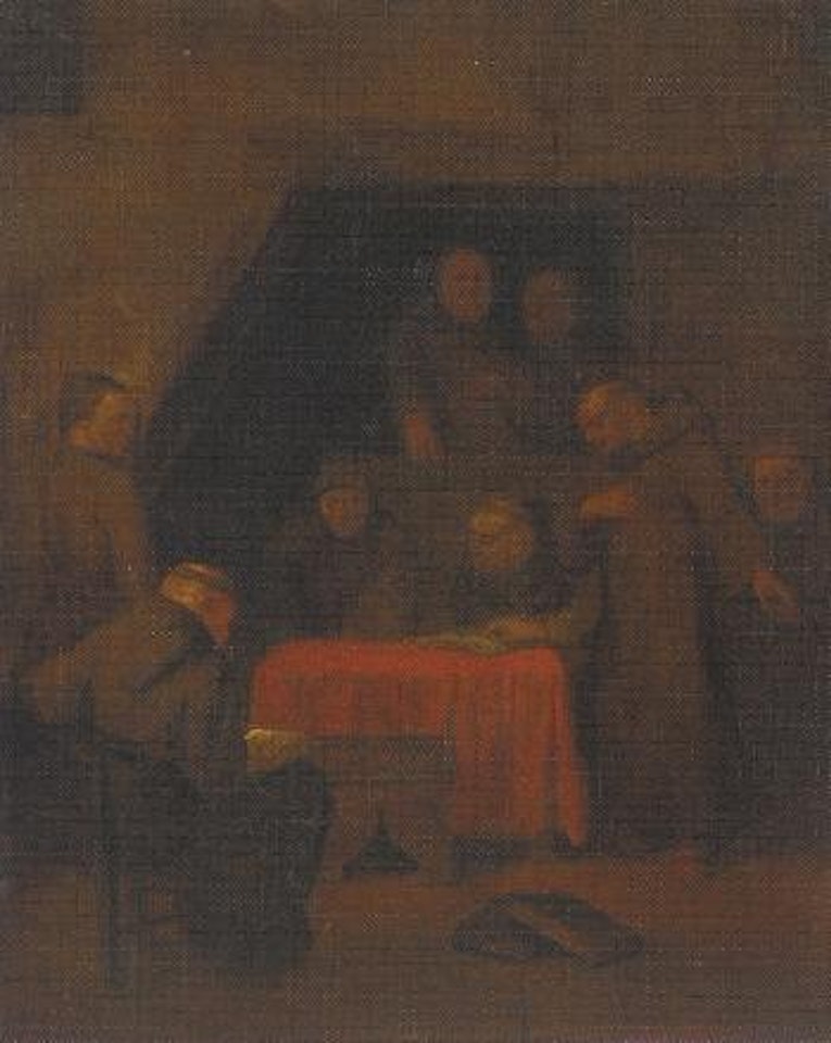 Monks in interior by Egbert van Heemskerk III