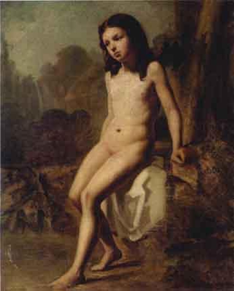 Female nude in rocky landscape by Jean Baptiste Camille Corot