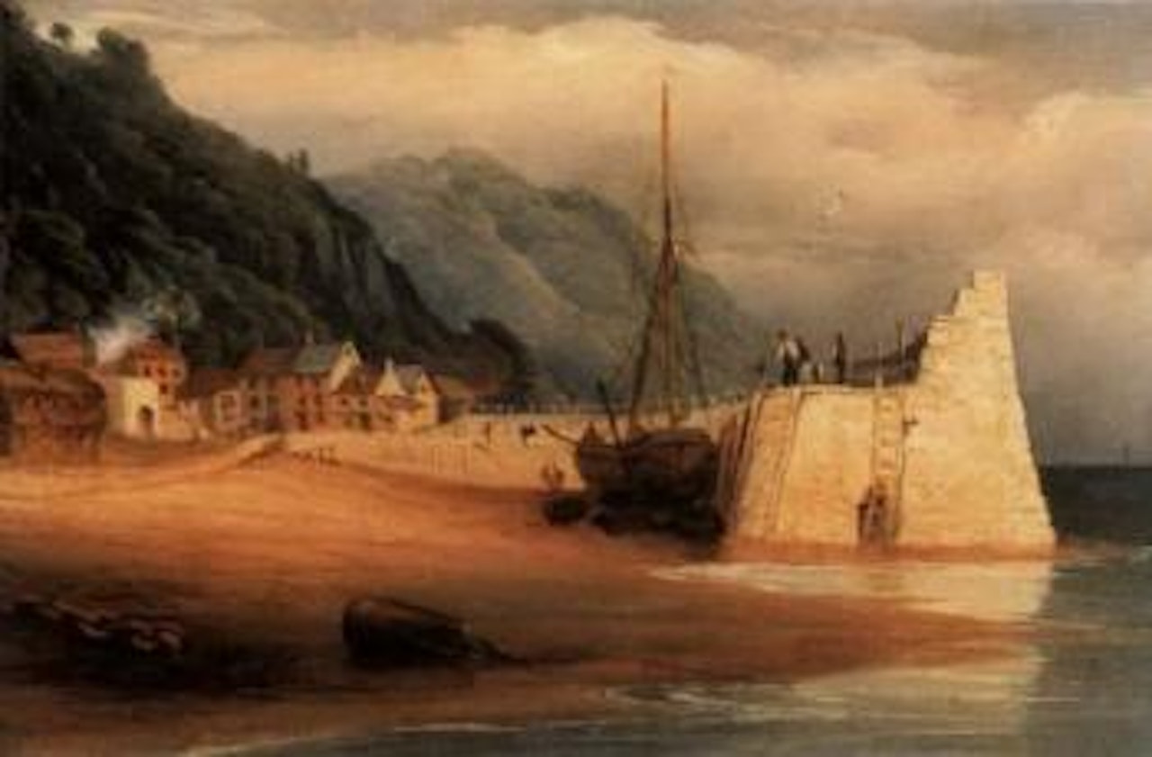 Fisher folk on the quayside at Mousehole by Joseph Walter Of Bristol