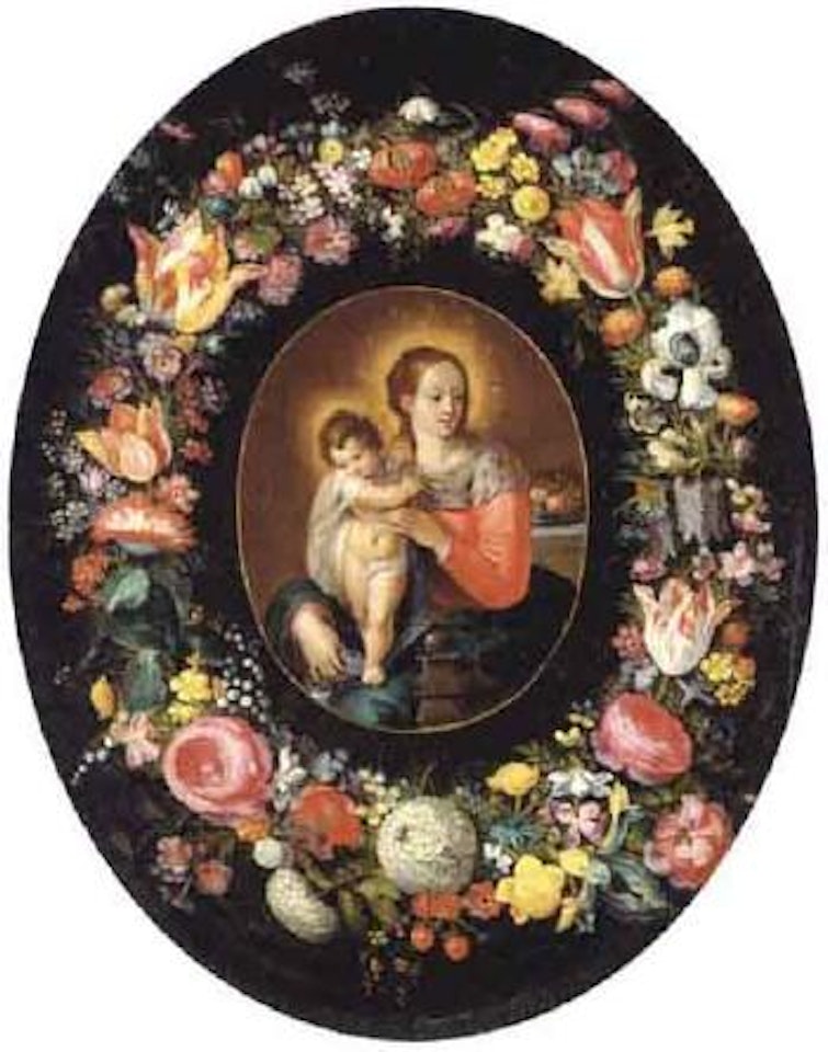 Garland of flowers surrounding a medallion of the Virgin and Child by Frans Francken II