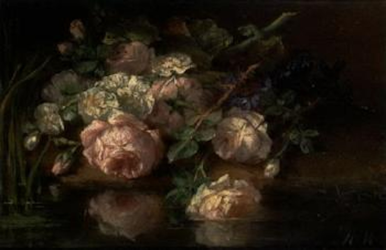 Bouquet of flowers at water's edge by Margaretha Roosenboom