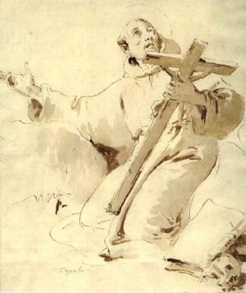 Saint Francis kneeling, holding a crucifix by Giovanni Battista Tiepolo