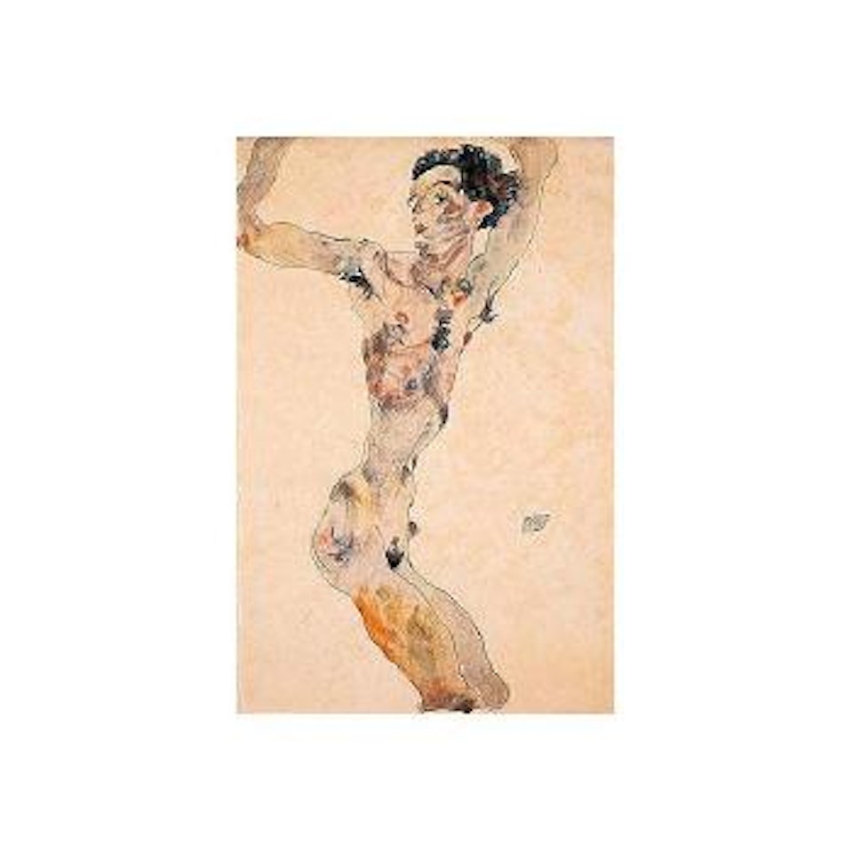 Male nude with raised arms - self portrait by Egon Schiele