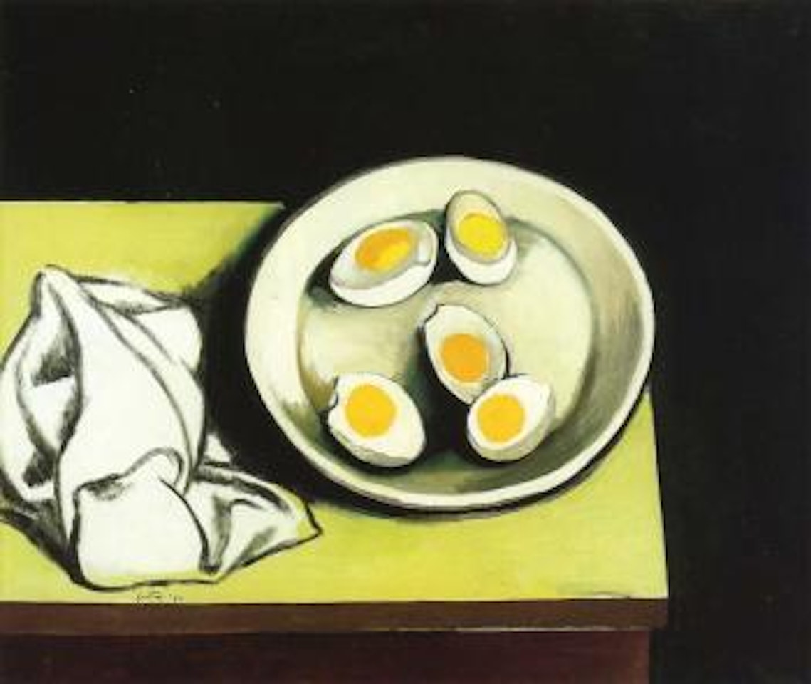 Plate, egg, linen by Renato Guttuso