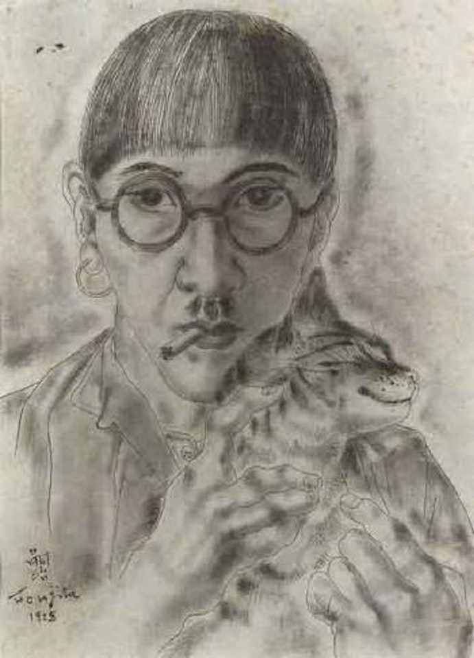 Autoportrait au chat by Leonard Tsuguharu Foujita