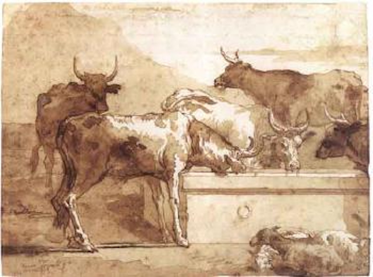 Cattle watering at trough by Giovanni Domenico Tiepolo