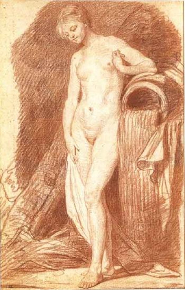 Naked girl posed as water nymph by Jean-Baptiste Greuze