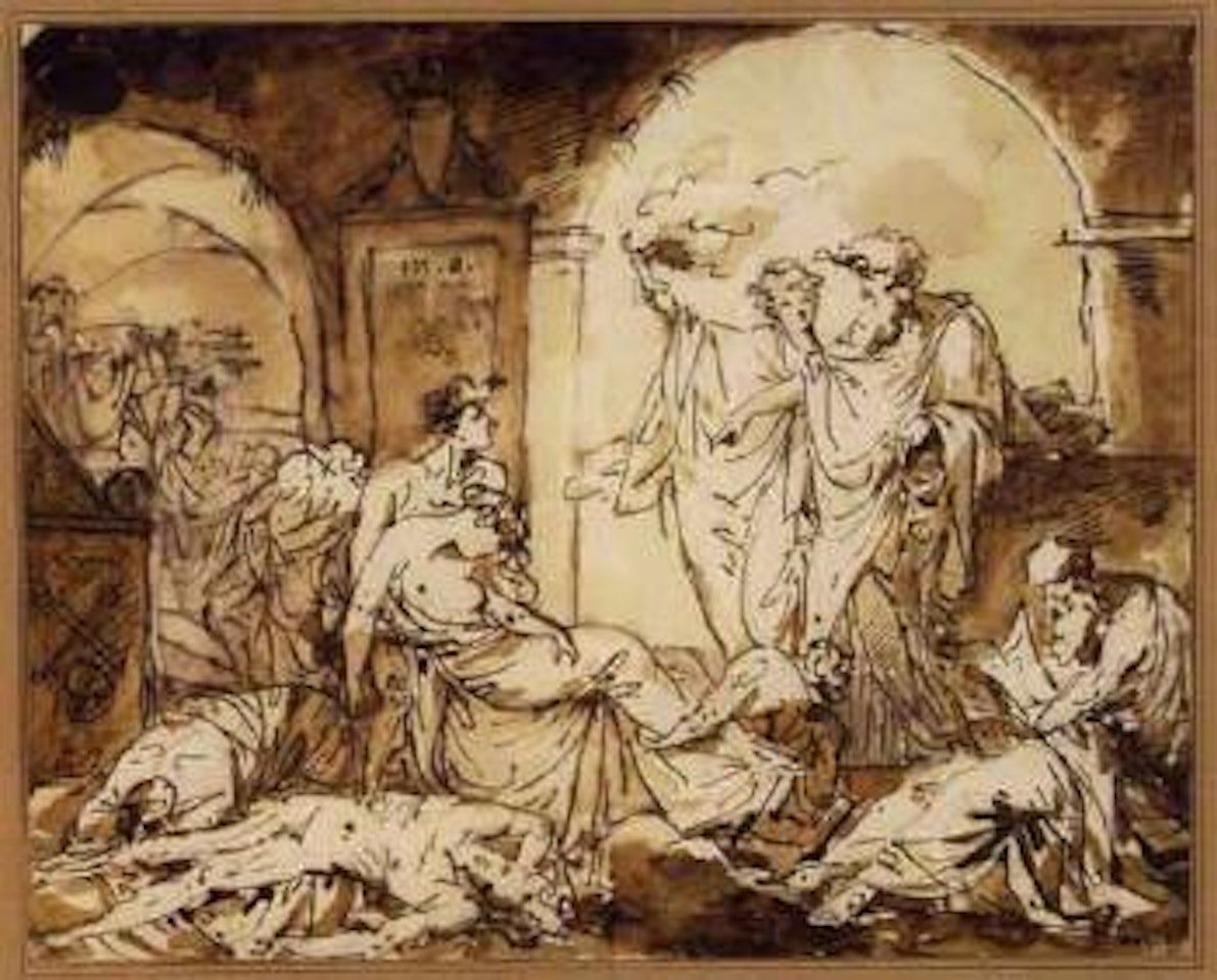 Search for plague victims by torchlight by Louis-Félix de la Rue