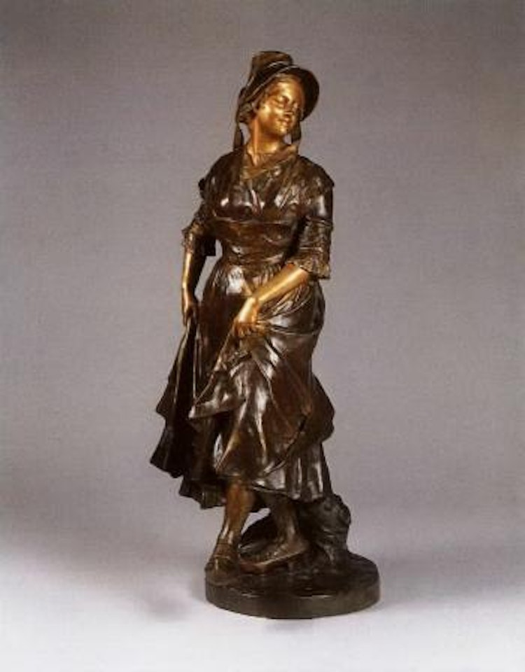 Maiden wearing bonnet and clogs by Marius Jean Antonin Mercie