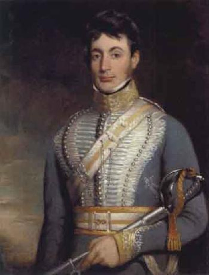Portrait of Richard H Moubray wearing a uniform of the Madras Cavalry by English School
