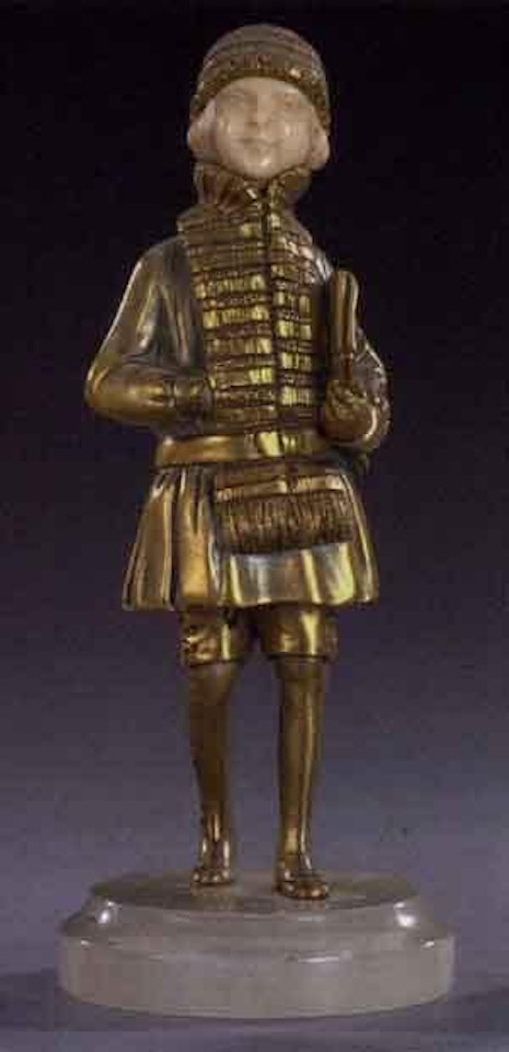 Figure of a young lady, wearing buttoned pantaloons by Demetre Chiparus