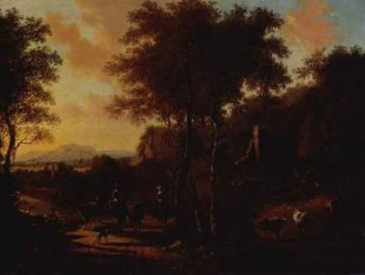 Landscape with muleteers on a track, traveller and herder by Jan Both