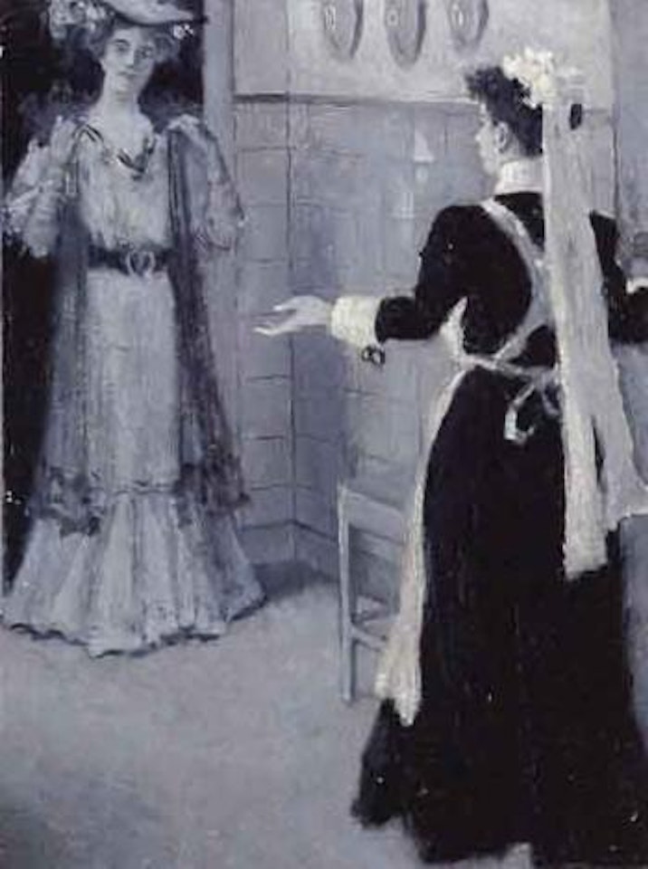The lady and the maid talking in the kitchen by Paul Fischer