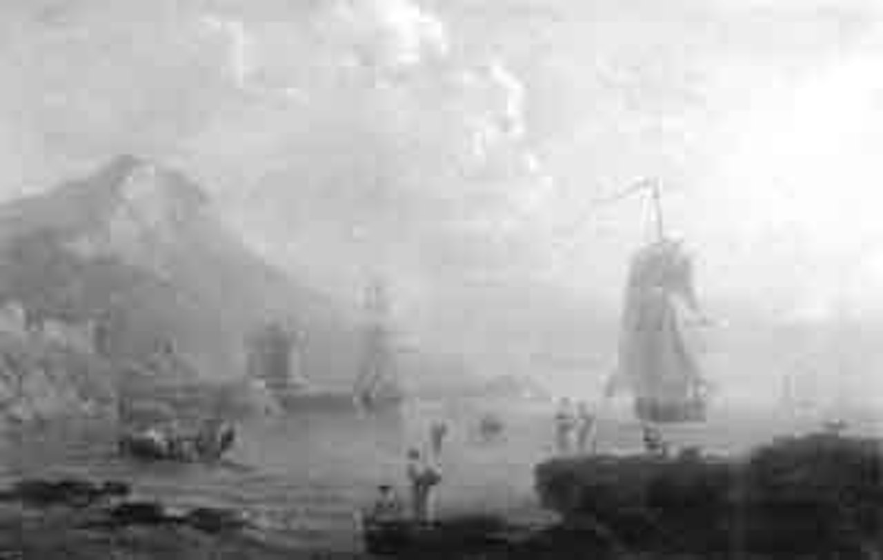 Harbour view, marine scene with fisherfolk and ships by Italian School