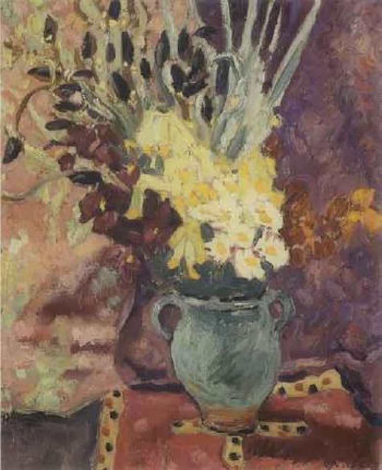 Girofless et narcisses dans une cruche verte by Louis Valtat