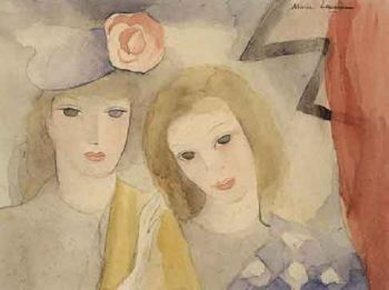 Deux femmes blondes au rideau rouge by Marie Laurencin
