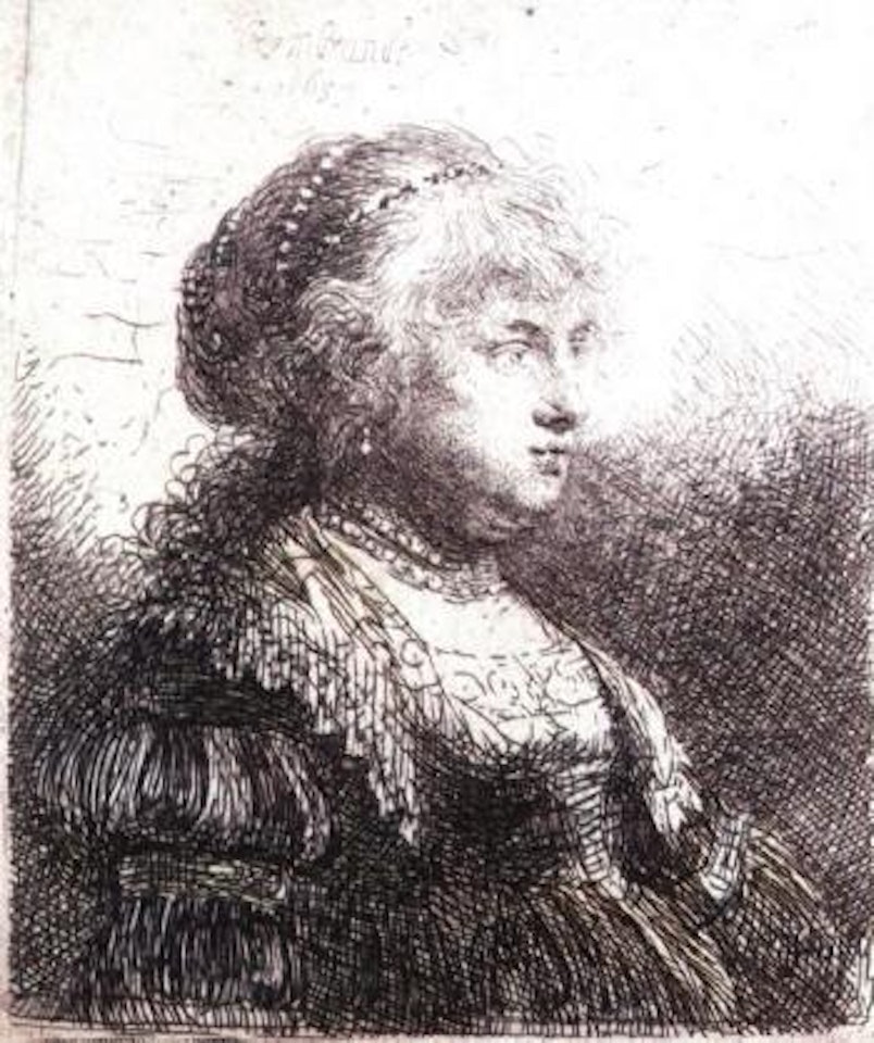 Saskia with pearls in her hair by Attributed to Rembrandt Harmensz van Rijn