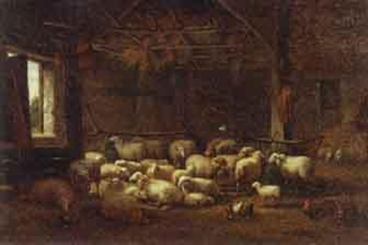 Sheep in a barn by Dutch School