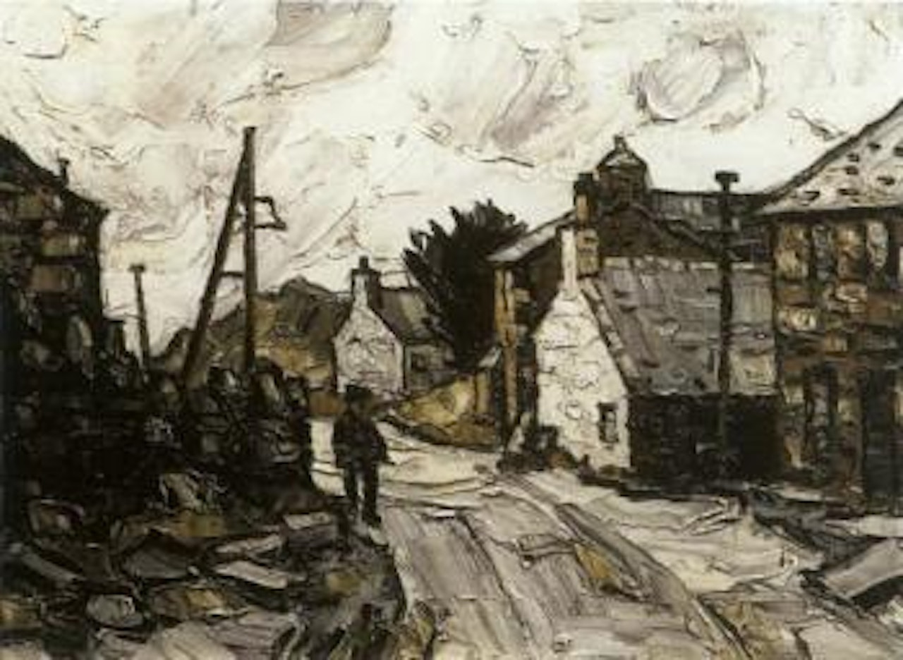Figure in a village street by Kyffin Williams