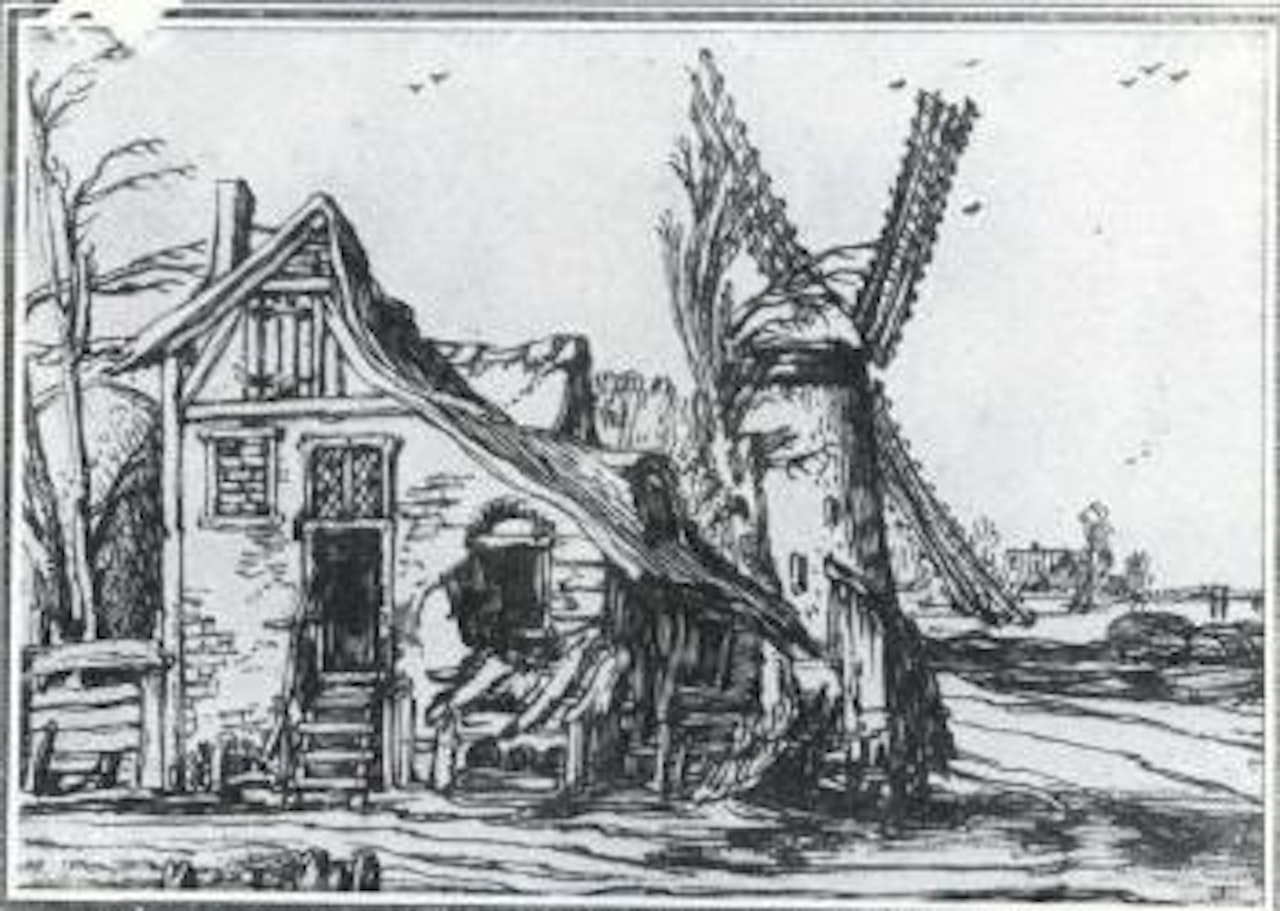 Chemin et moulin a vent by Attributed to Rembrandt Harmensz van Rijn