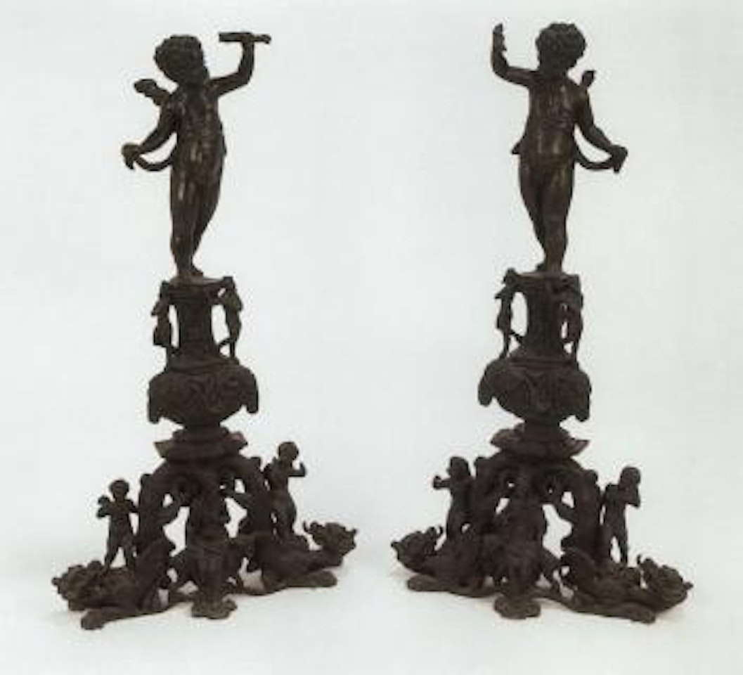 Andirons, standing cherubs by Italian School