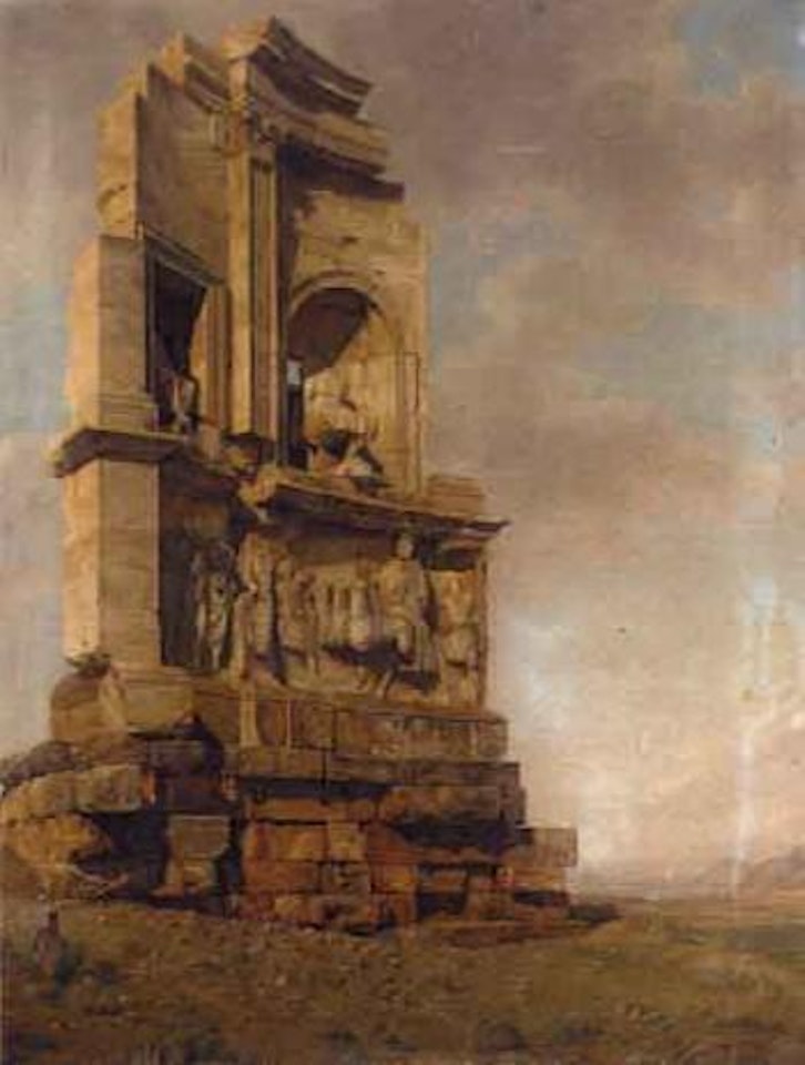 Ruined section of a Roman temple by Italian School