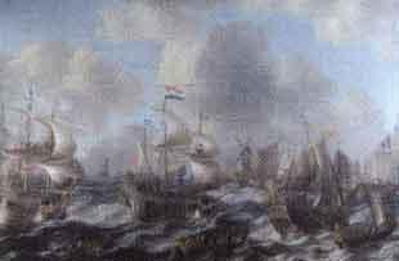 Dutch frigates and other vessels in choppy seas by Pieter van de Velde