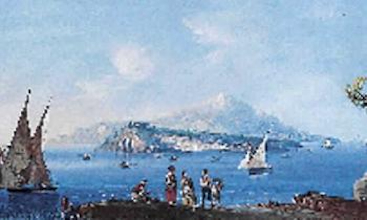 Bord de mer anime de bateaux et paysages by Neapolitan School