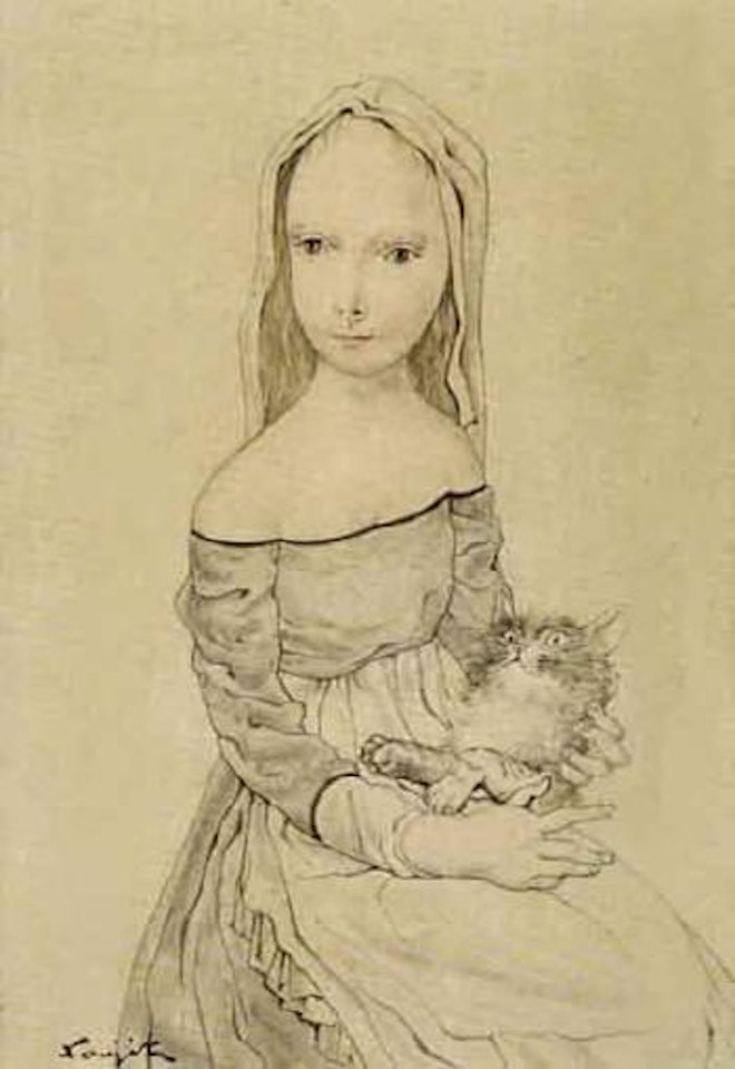 Jeune fille au chat by Leonard Tsuguharu Foujita